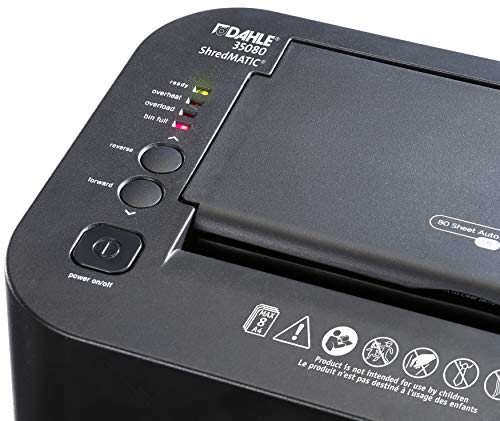 Dahle ShredMATIC 35080 Auto-Feed Paper Shredder, 80 Sheet Tray, Oil-Free, Jam Protection, Security Level P-4, 1-3 Users