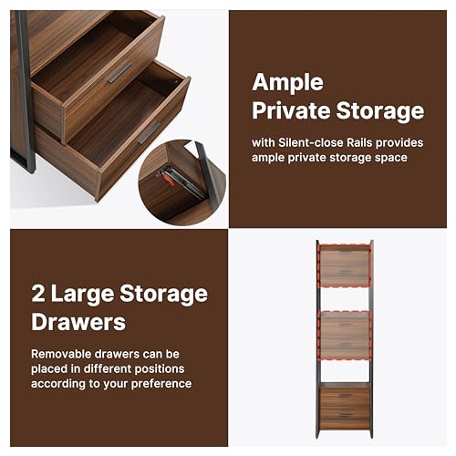 EUREKA ERGONOMIC Tall Bookshelf with 2 Drawers, 85" 5-Tier Walnut Bookcase