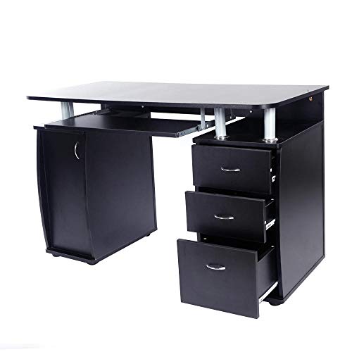 Computer Workstation Desk with Storage, Office Desk with Drawers Computer Desk with Keyboard Tray, Home Office Desk 45" L x 22" W x 30" H (Black)
