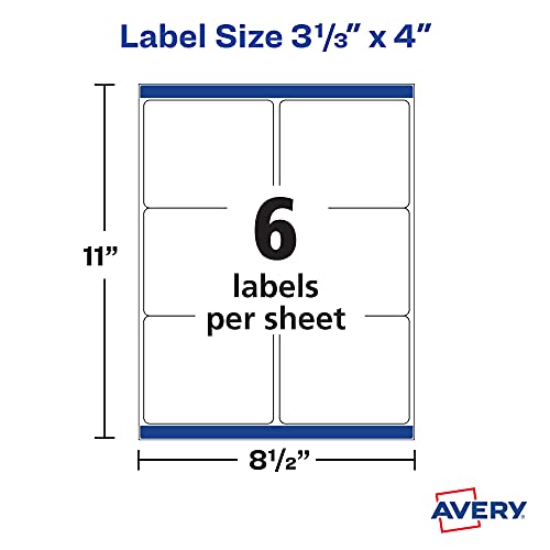 Avery Waterproof Labels with Ultrahold Adhesive, 3-1/3" x 4", Case of 1,500 Labels for Laser Printers (5524)