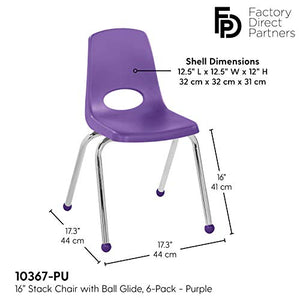 Factory Direct Partners FDP 16" School Stack Chair, Stacking Student Chairs with Chromed Steel Legs and Ball Glides - Purple (6-Pack), 10367-PU