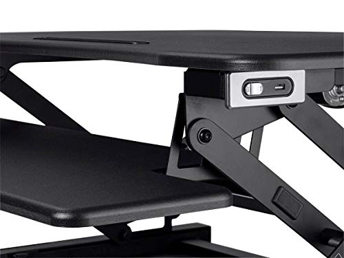 Monoprice Electric Height Adjustable Sit Stand Riser Table Top/Desk Converter - Black | 23.2 x 35.4 Inch Area, Single Monitor - Workstream Collection