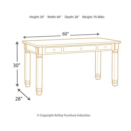 Ashley Furniture Signature Design - Bolanburg Home Office Desk - Casual - 3 Drawers - Weathered Oak/Antique White Finish - Black Hardware