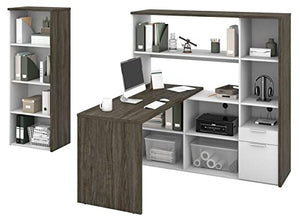 Bestar Gemma 2 Piece Wooden L Shaped Office Set in Walnut Gray and White