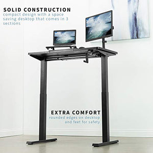 VIVO Manual 43 x 24 inch Stand Up Desk, 3 Section Table Top with Frame, Height Adjustable Standing Workstation with Foldable Handle, Black, DESK-MB43TB