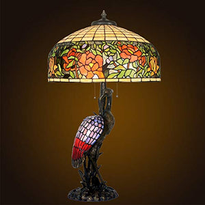 ERNZI Tiffany Style Stained Glass Desk Lamp 34" High - Pink Patterned Bronze Lamp for Bedrooms, Living Rooms, Study - E26/E27 * 3