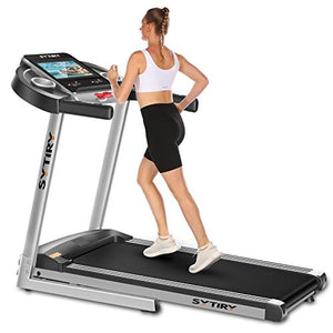 SYTIRY Treadmill with Large 10" Touchscreen and WiFi Connection, YouTube, Facebook and More, 3.25hp Folding Treadmill, Cardio Fitness Exercise Machine for Walking/Jogging/Running