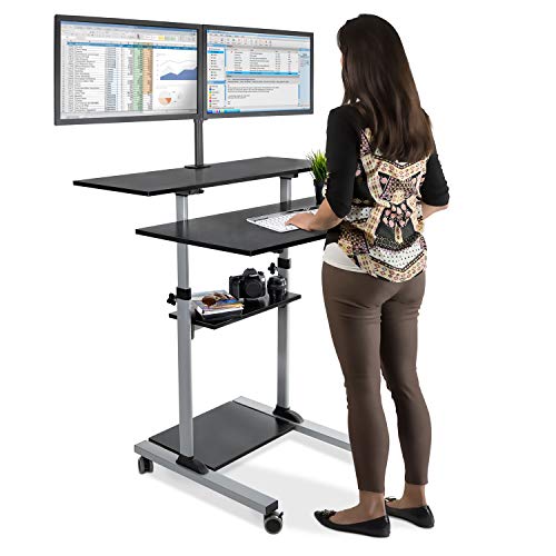 Mount-It! Mobile Standing Desk with Dual Monitor Mount - 40" Wide Height Adjustable Rolling Workstation