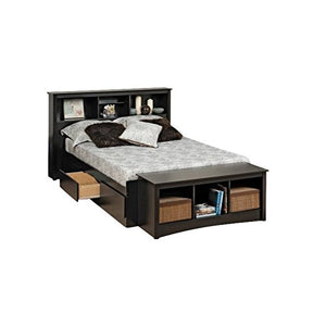 Prepac Sonoma Bookcase Platform Storage Bed with Headboard in Black-Twin - Twin