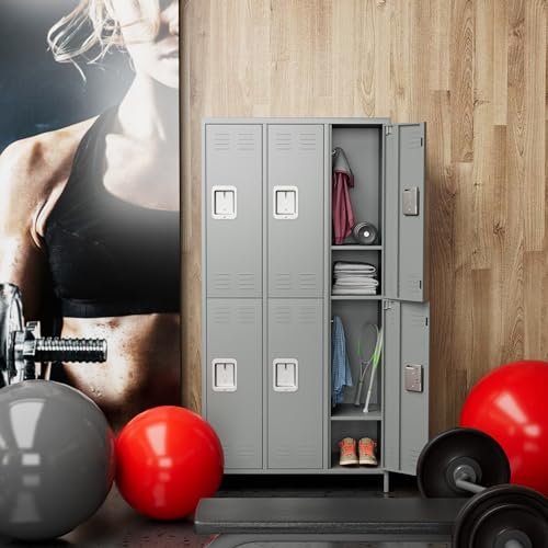 JAORD 6 Doors Metal Storage Locker Combination, 72" Steel Lockers for Employees - Gray