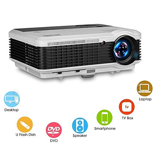 EUG 3900 Lumen WXGA LCD LED Digatal TV Projectors Home Theater with HDMI USB RCA Audio Ypbpr VGA Support Full HD 1080P Multimedia Outdoor Movie Proyector for DVD Laptop Xbox PS4 WiFi Dongle PC Roku