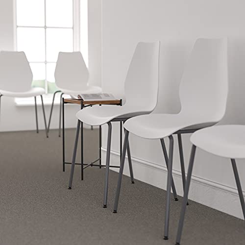 Flash Furniture Stack Chair 5 Pack - 770 lb. Capacity, White with Lumbar Support & Silver Frame