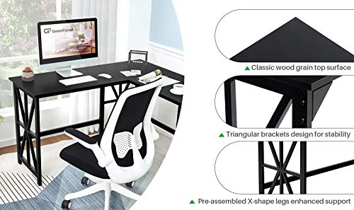 GreenForest L Shaped Desk and Computer Desk Bundle, Industrial Gaming Writing Desk Home Office Furniture Set, Black