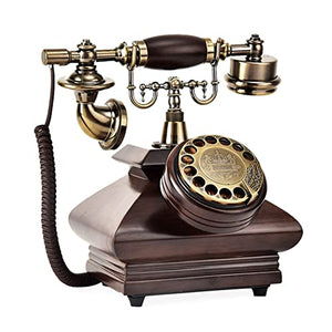 OPiCa Classic Rotary Dial Home Phone Corded Landline Telephone Vintage Old Fashion Business Phones (Brown Dual)