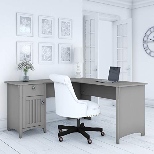 Grey L Shaped Corner Desk with Storage Corner Computer Workstation PC Laptop Table for Home and Office Study Desk L Shaped with Drawers (Cape Cod Gray)