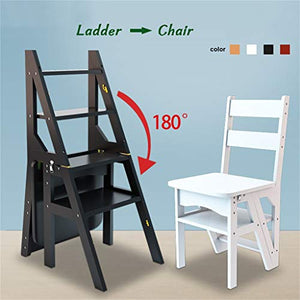 LAXF-stool Bamboo Folding 4 Step Stair Chair & Household Ladder