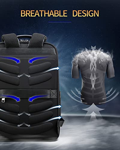BOPAI Genuine Leather Backpack for Men Multi-Function Backpack 15.6 inch Business Laptop Backpack Travel Smart Rucksack with USB Charging Anti Theft Backpack Office Black …