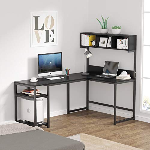 Tribesigns 68 Inch L Shaped Computer Desk with Hutch Shelf, Space-Saving Corner Desk with Storage Bookshelf CPU Stand, PC Workstation Study Writing Gaming Table Home Office L Desk (Black)