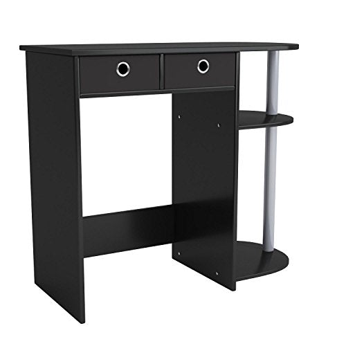 Furinno Go Green Home Laptop Notebook Computer Desk/Table, With 2 Bin Drawers, Black/Grey/Black
