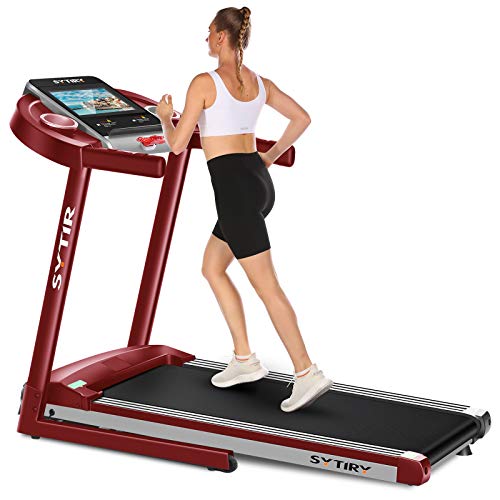 sytiry Home Treadmill with 12-Inch Touchscreen, 3.25HP Folding Treadmill, Aerobic Exercise Machine with APP Online Entertainment, Video Playback, Suitable for Jogging, Walking,Running