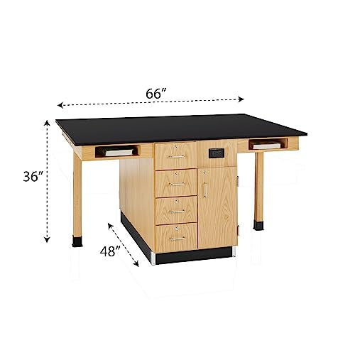 Diversified Woodcrafts Classroom Lab Workstation with Power Outlets, Oak Finish, 66"W x 48"D x 36"H