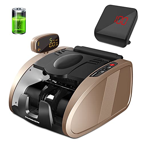 XUNHON Rechargeable Money Counter Machine with UV/MG/IR Counterfeit Detection, Cash Counting Machine with 9 Modes, 2600mAh Battery and 2LCD Display,1300 Bills/Min -X01-Pro