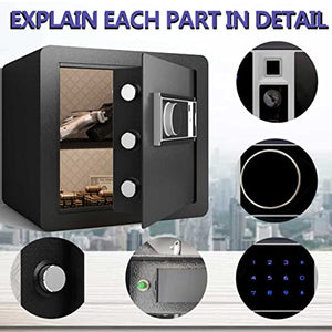 Safe Box, Biometric Fingerprint Safety Boxes for Home, with Digital Touch Pad Double -Deck Cash Money Electronic Safe Box with LED Black