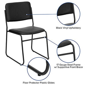 LIVING TRENDS Marvelius Stacking Chair 10 Pack - 1000 lb. Capacity, Black Vinyl, Sled Base