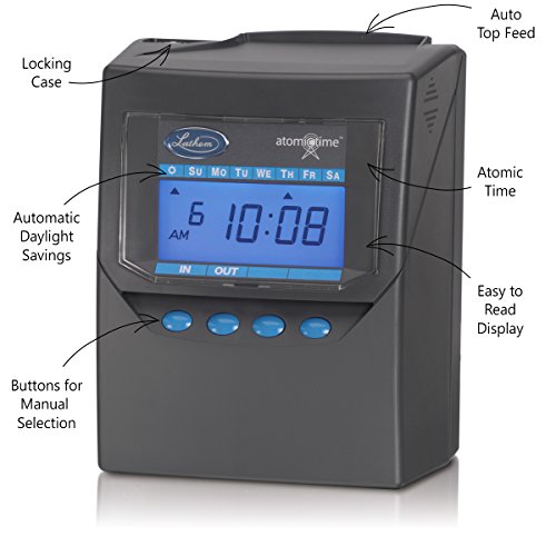 Lathem Calculating Atomic Time Clock, For 100 Employees, Includes Mounting Clip, Gray (7500E)