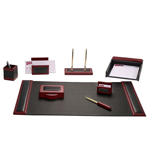 Dacasso Rosewood and Leather Desk Set, 8-Piece