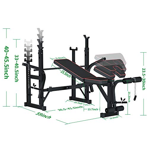Adjustable MultiFunction Foldable Weight Bench and Fitness Barbell Rack Commercial Weight Lifting Support w/Leg Developer Arm Training Equipment Home Gym Full-Body Strength Workout Exercise