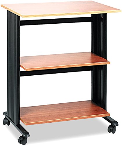 Safco Products Muv Adjustable Printer Stand , Medium Oak, Swivel Wheels, Two Adjustable Shelves