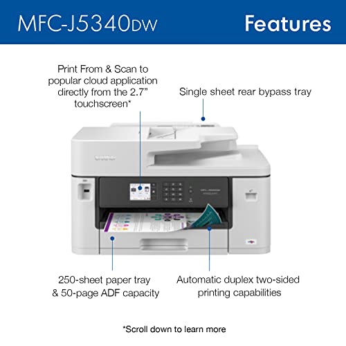 Brother MFC-J5340DW Color Inkjet All-in-One Printer | 11”x17 (Ledger) Printing