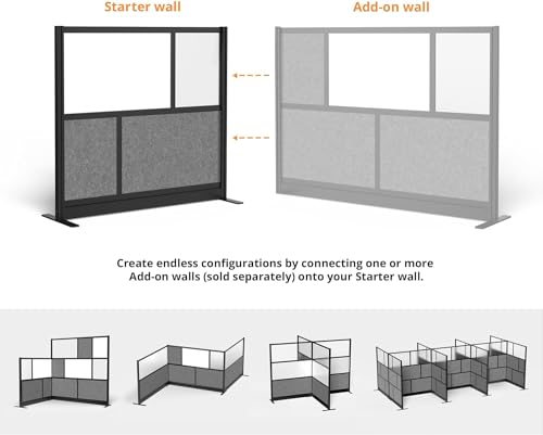 S Stand Up Desk Store Workflow Modular Wall | 53in x 48in | Room Divider with Whiteboard, Acrylic Panels, Sound Absorbent Panels (Black Frame)