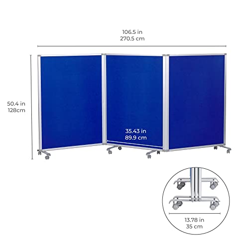 ECR4Kids Mobile Flannel Felt Room Divider and Partition, Double-Sided, Rolling Caster Wheels, Lesson Board, Mobile Wall for Classrooms and Offices, Collapses for Easy Storage, 3-Panel