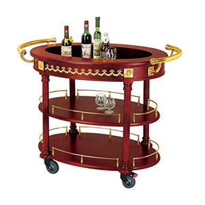 TONPOP Oval-Shaped Wine Cart with Food Delivery & Dessert Service, 3-Tier Wooden Mobile Dining Cart (Brown, 100x60x92CM)