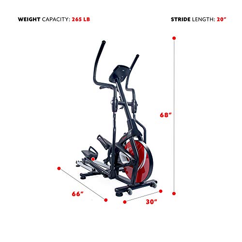 Sunny Health & Fitness Magnetic Elliptical Trainer Machine w/ Tablet Holder, LCD Monitor, 265 Max Weight and Pulse Monitor - Stride Zone - SF-E3865,Black