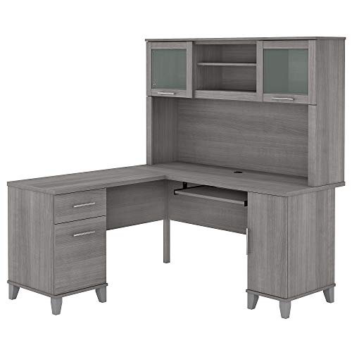 Bush Furniture Somerset L Shaped Desk with Hutch in Platinum Gray - Home Office Corner Table