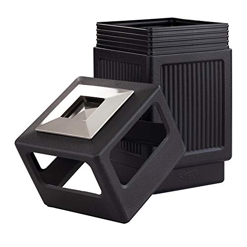 Safco Products Canmeleon Outdoor/Indoor Recessed Panel Trash Can with Ash Urn 9477BL, Black, Decorative Fluted Panels, Stainless Steel Ashtray, 38 Gallon Capacity