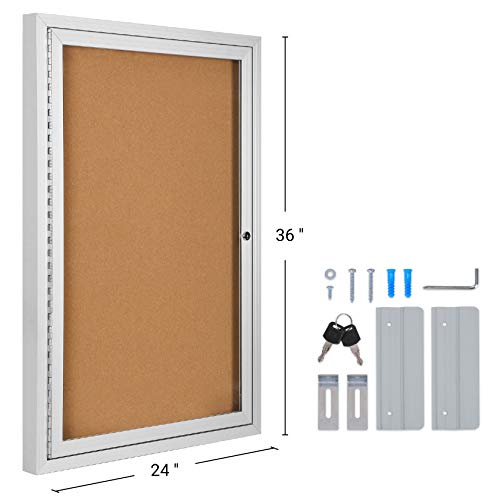 INNOVART Enclosed Bulletin Board 36” x 24”, Lockable Cork Noticeboard with Aluminum Frame, Wall Display Case with Swing-Open Door, Information Cabinet for School, Office, Commercial, etc.