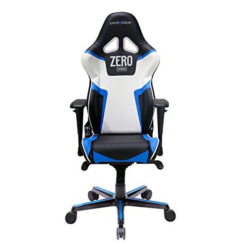 DXRacer OH/RV118/NBW/ZERO Racing Series White and Blue Gaming Chair - Includes 2 Free Cushions