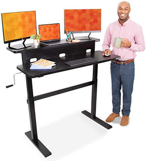 Stand Steady Tranzendesk | 47 Inch Dual Level Standing Desk | Easy Crank Height Adjustable Sit to Stand Desk | Stand Up Workstation with Monitor Riser | Great for Home & Office (47/Black)