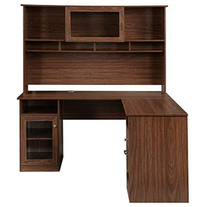 BJYX L-Shaped Computer Desk with Hutch Writing Workstation with Shelves Home Office