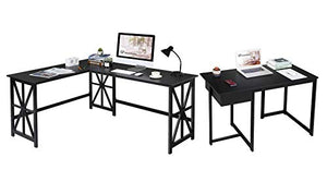 GreenForest Large L Shaped Desk and Computer Desk Bundle, Industrial Gaming Writing Desk Home Office Furniture Set, Black