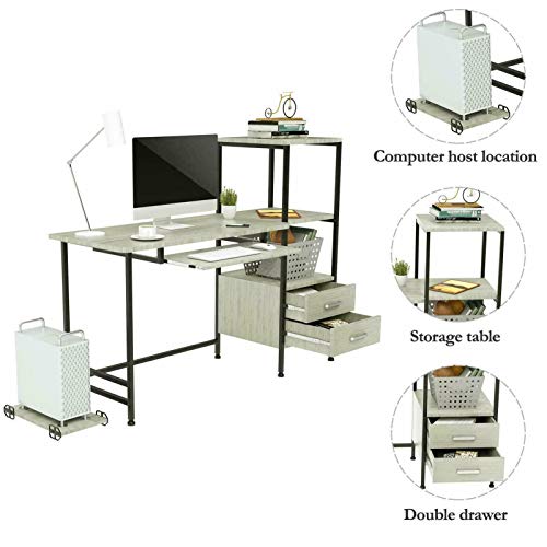 Computer Desk Study Table w/Shelf & Drawers Stable Office Workstation Oak Grey (Color : Default)