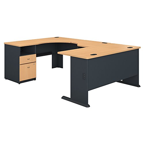 Bush Business Furniture Series A 60W x 93D U Shaped Desk with 2 Drawer Pedestal in Beech and Slate