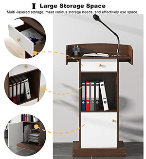 CAMBOS Lectern Podium Stand - Large Brown Retro Presentation Stand