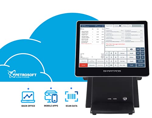 SmartPOS 129, Cash Register (POS) Terminal with 15-inch Flat Touch Screen and 15-inch Customer-Facing Screen for Small to Medium-Sized Retailers, Fully Integrated with Scan Data