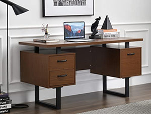 Computer Home Office Desk with 3 Drawers and File Folder Storage 59'' Writing Study Table with Stable Metal Base Walnut