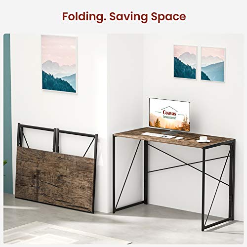 Coavas Folding Desk No Assembly Required, 40" Writing Computer Desk Space Saving Foldable Table Simple Home Office Desk,Brown